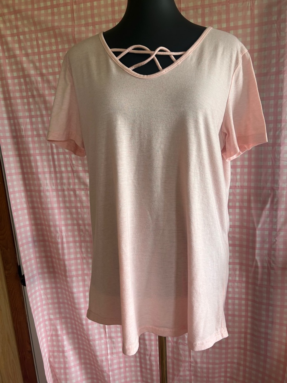 Light Pink Crisscross Neck Short Sleeve Tee
